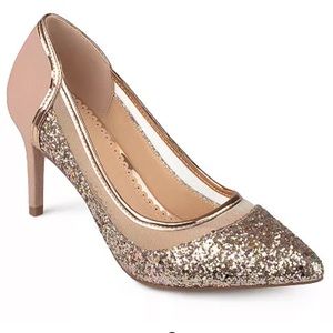 NWT Journee Collection Womens Pink Rose Gold Glitter Kalani Pump Heel Shoe 11M